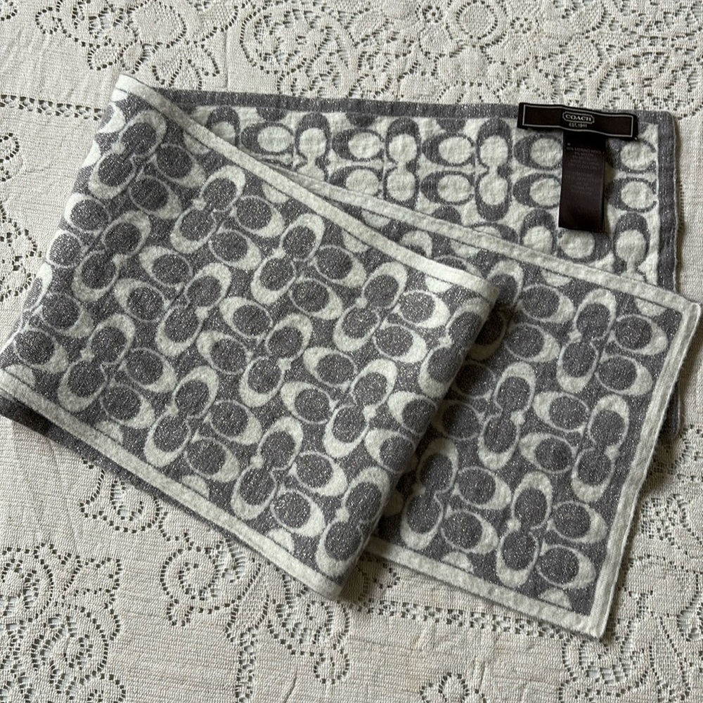 COACH Ivory & Gray Sparkly Scarf
